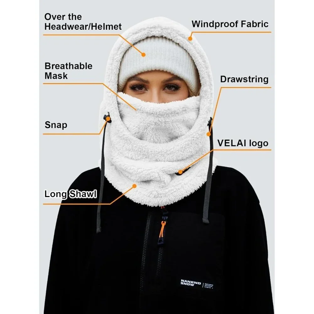 🆕 Women's White Winter Face Masks Windproof Scarf Cold Weather Hat Neck Warmer